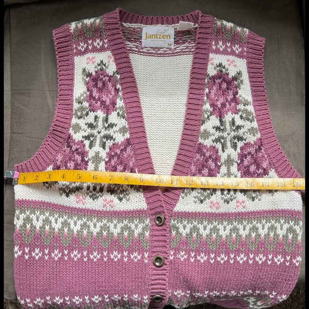 Jantzen Purple Floral Knit Sweater Vest Medium - Picture 2 of 5
